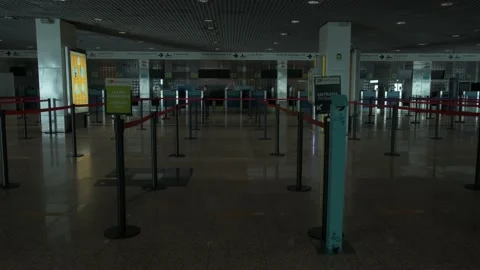 Static view of baggage check in counters of an airlines at Madeira Airport Stock Footage 166889357