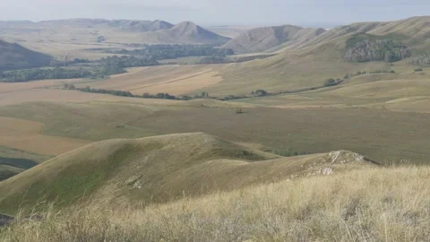 Static view to bald steppe mountains. Orenberg, South Ural Video stock 155993230