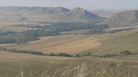 Static view to bald steppe mountains. Orenberg, South Ural Video stock 155993240