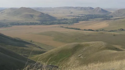 Static view to bald steppe mountains. Orenberg, South Ural Video stock 155993460