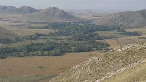 Static view to bald steppe mountains. Orenberg, South Ural Video stock 155993635
