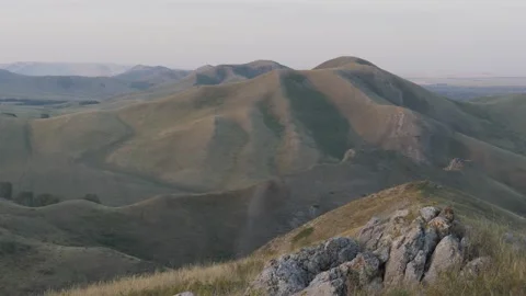 Static view to bald steppe mountains. Orenberg, South Ural Video stock 155993821