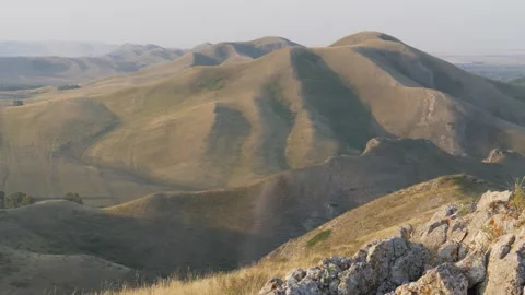 Static view to bald steppe mountains. Orenberg, South Ural Video stock 155993903