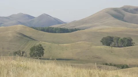 Static view to bald steppe mountains. Orenberg, South Ural Video stock 155994018