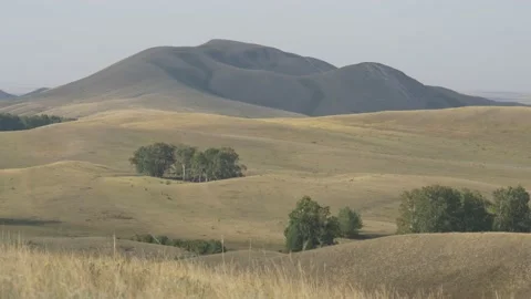 Static view to bald steppe mountains. Orenberg, South Ural Video stock 155994022
