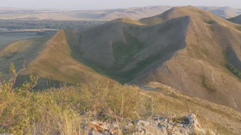 Static view to bald steppe mountains. Orenberg, South Ural Video stock 155994180