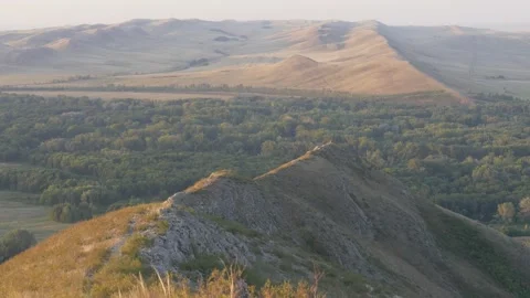 Static view to bald steppe mountains. Orenberg, South Ural Video stock 155994181