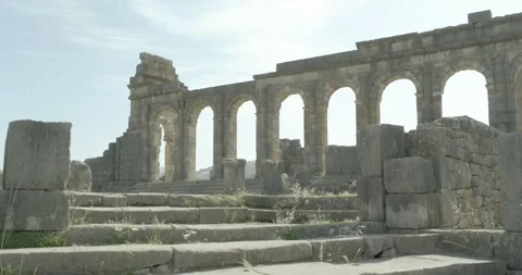 Static View of the Basilica Steps and Arcades at Volubilis, Morocco Stock Footage 342661825