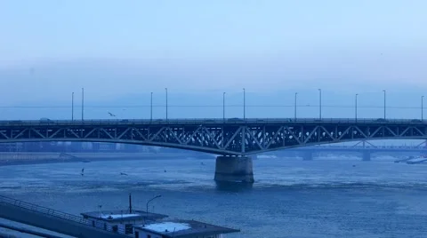Static view of the bridge over Danube in the evening Stock Footage 62258047