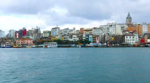 Static view of the busy riverside of Istanbul Stock Footage 61870543