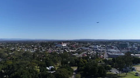 Static View of C-17 Air Force Plane Flying Low over City Stock Footage 78231352