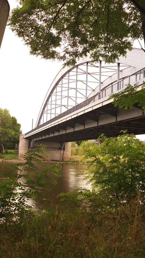 Static View of Elbe Bridge Over River in Magdeburg Germany Stock Footage 340502900