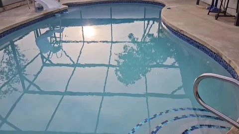 Static view of Florida pool in back yard during sunrise. Stock Footage 273466312