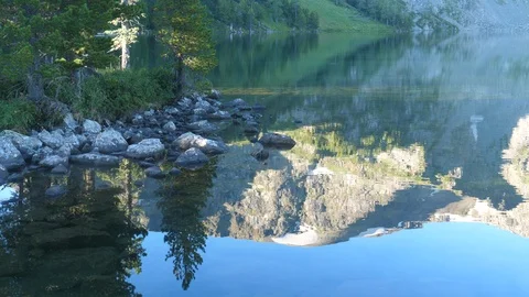 Static view to forest mountain lake. Altai Video stock 103394775