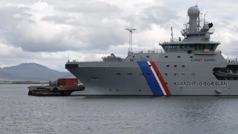 Static View of Icelandic Coast Guard Ship Stock Footage 99009314