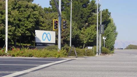 Static view of iconic meta sign at 1 hacker way. Menlo Park Stock Footage 248029927