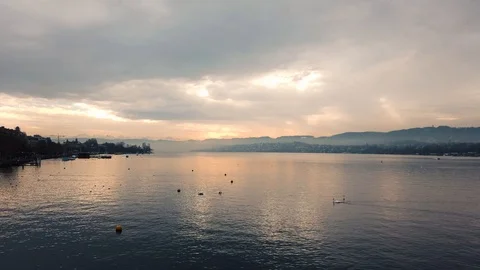 Static view of lake Zurich in sunset, 4k Stock Footage 102292883