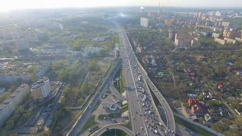 Static view of a large highway in the city of smog Stock Footage 86372235