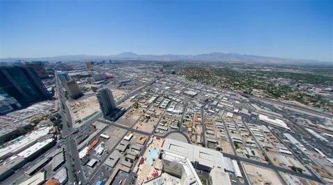 Static view from the Las Vegas Stratosphere Hotel to traffic and mountains in Stock Footage 52324313