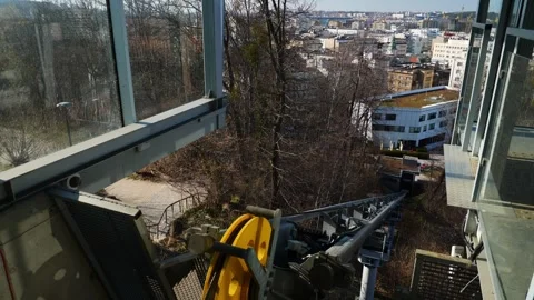 Static view of the machinery of a cable car going up in slow motion. Stock Footage 336644059