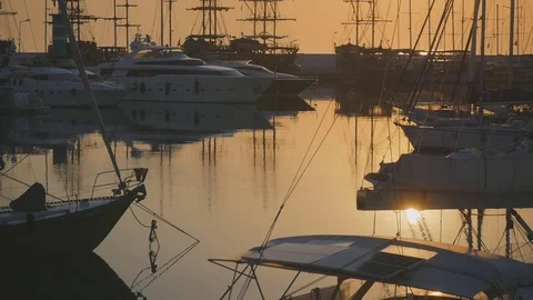 Static view on marina yachts Stock Footage 76986693