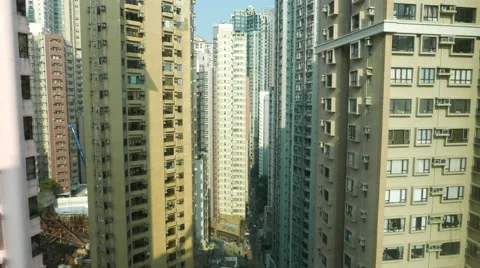 Static view to the midlevel of the house-skyscrapers apartments Stock Footage 49232815