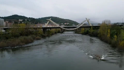 Static view of Millennium Bridge Miño River in Ourense, Galicia, Spain as Stock Footage 259617125