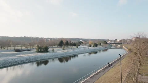 Static view Neman, Niemen or Nemunas river in Kaunas city and flows through.. Stock Footage 295802717