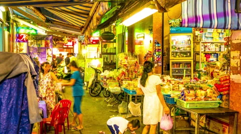 Static view of the night market in the Ho Chi Minh City Stock Footage 62256546