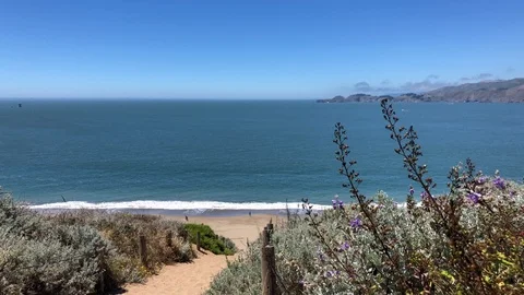 Static view of the ocean and Baker Beach in San Francisco Stock Footage 114220455