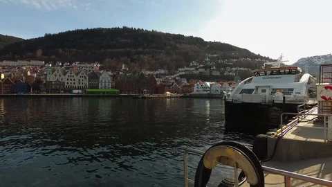 A Static View over Bergen's Historical Harbour aand part of Bryggen Stock Footage 90006160