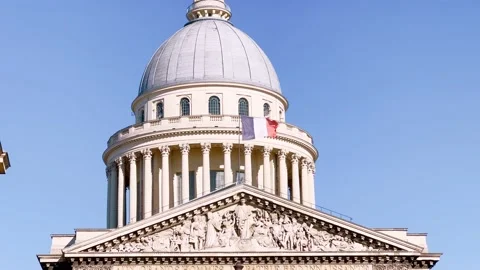 Static view of Pantheon building in Paris with focus on flag Stock Footage 219258121