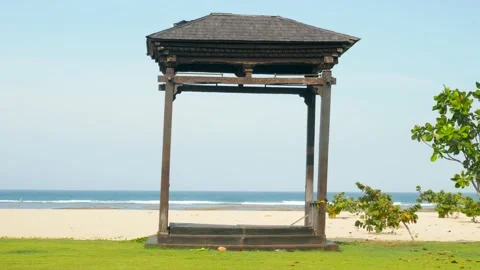 Static view on pavilion on the beach in Bali Stock Footage 165843940