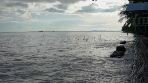 Static view of the sea from the coast side Stock Footage 93594402