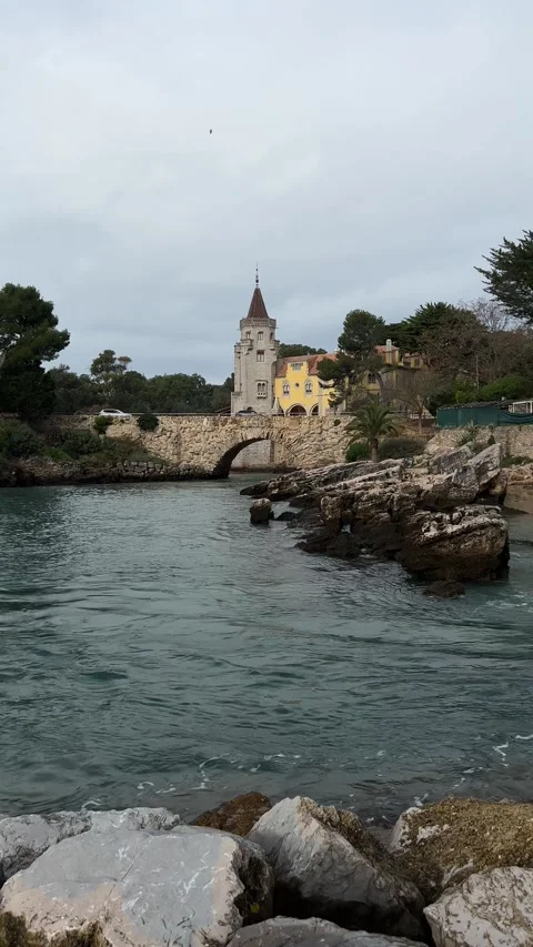 Static view of Seixas Palace in Cascais, Portugal. Vertical video Stock Footage 241023749