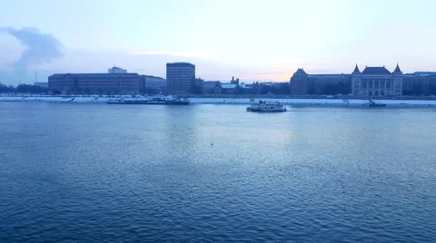 Static view of ships on the Danube in Budapest Stock Footage 61869975