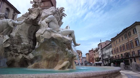 Static view of the statue of the Ganges on the Fountain of the Four Rivers, Rome Stock Footage 153500214