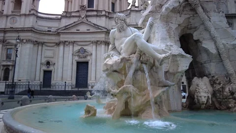 Static view of the statue of the Ganges on the Fountain of the Four Rivers, Rome Video stock 153500596