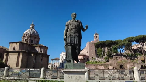 Static view of the statue of Julius Caesar at the Ancient Roman forum in  Rome