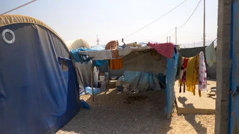 Static view of tents used by Syrian refugees who fled Syria due to the war Stock Footage 118013178