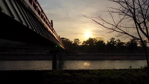 Static View Under Asagiri Bridge at Sunset, Uji, Japan Vídeos de archivo 332741353