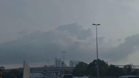 A static wide-angle shot of modern urban architecture and a highway. Video stock 341839233