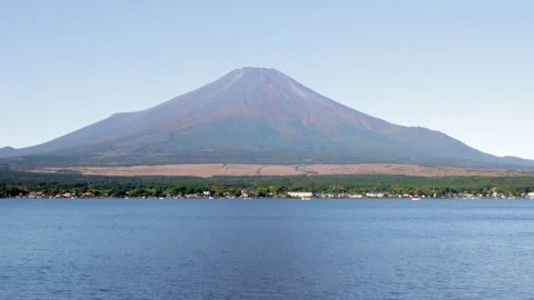 Static wide shot of Mount Fuji across Lake Yamanaka in Japan Stock Footage 321122916
