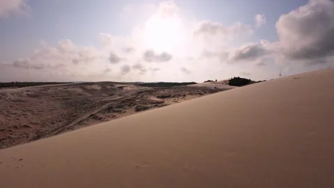 Static Wide Shot of Vast White Sand Dunes Desert Landscape in Bau Trang Stock Footage 340964317