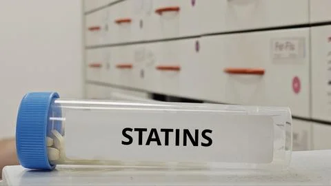 STATINS tablets for lower cholesterol by inhibiting HMG CoA reductase enzyme Stock Photos