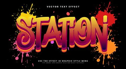 Station 3d editable text effect template 스톡 일러스트