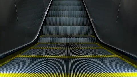 Station escalators. Empty escalator steps, moving staircase Stock Footage 305988874