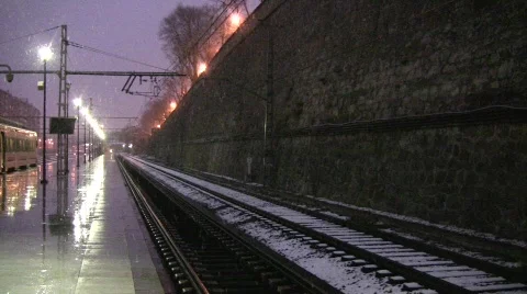 Station Platform and Snow (Principe Pio, Madrid) Stock Footage