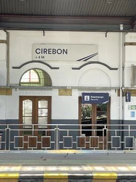 Station platform, West Java, Indonesia. Station sign with square window Stock Photos