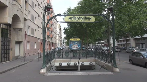 Station subway hole, exit to surface, metropolitain sign Paris, parisian commute Stock Footage 51695275